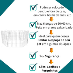 Cercado Cerca Canil Dobravel Tela Arame Para Pet Cães Caes Cachorro Coelho Porquinho 6x60x60