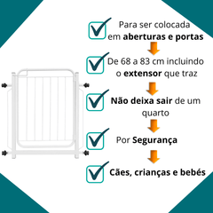 Grade Proteção Pet Cães Bebê Criança Para Vãos Portas Desde 68 a 83 cm